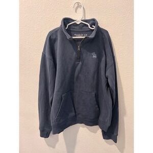 Abercrombie Kids Navy Blue Quarter Zip Fleece Sweatshirt Moose Logo Size 11/12